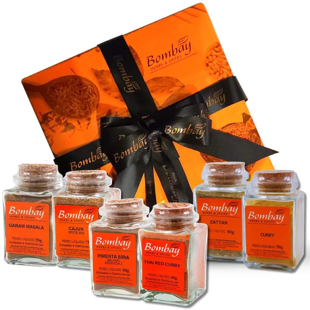 Kit temperos com emablagem laranja e laço preto
