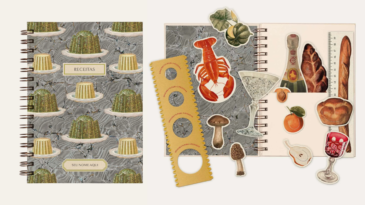 Livro de receitas personalizável com adesivos coloridos