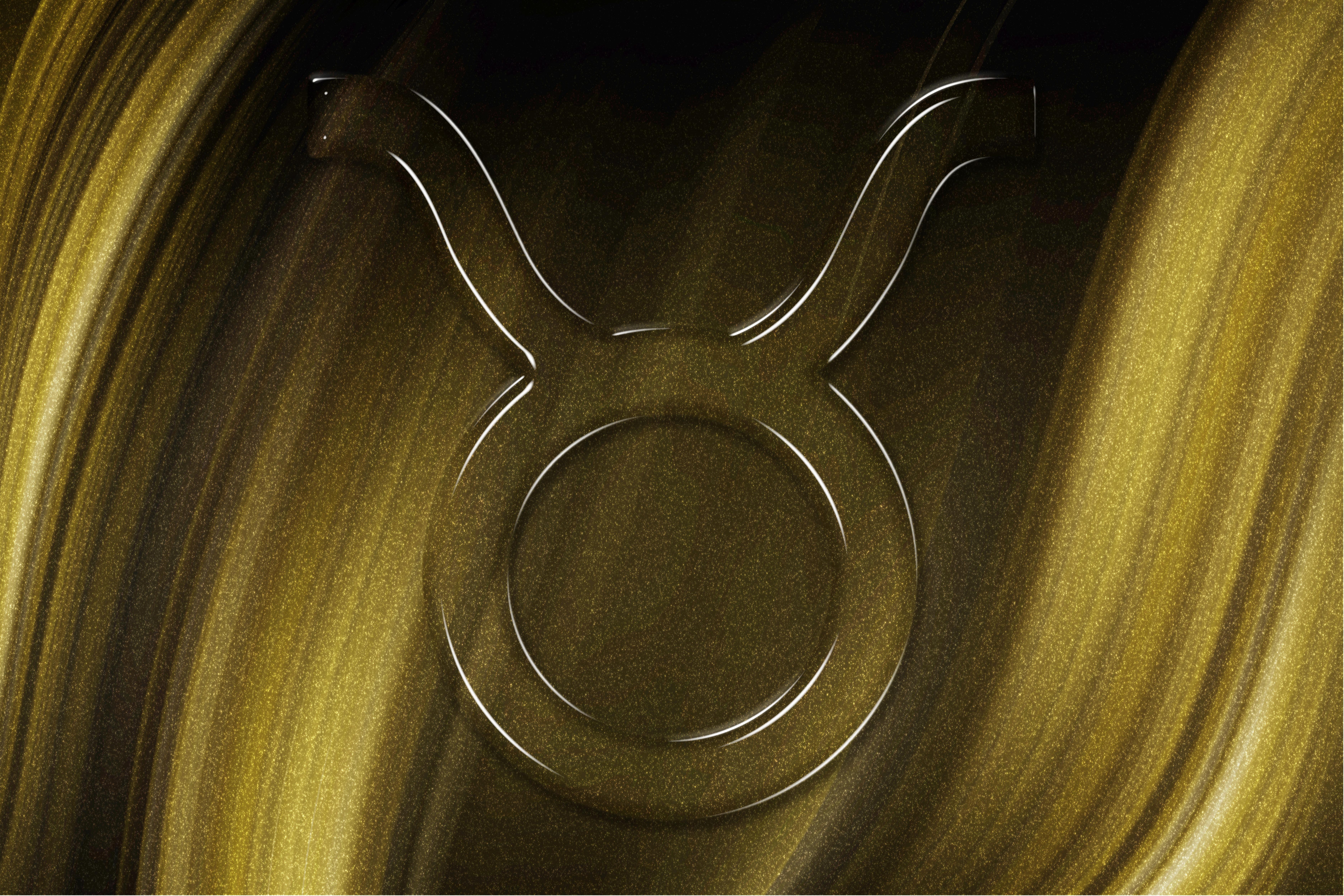 Representa&ccedil;&atilde;o de Touro em tra&ccedil;os cont&iacute;nuos e firmes, contrastando com o movimento fluido do fundo dourado. A imagem sugere estabilidade e constru&ccedil;&atilde;o s&oacute;lida, temas centrais para o signo.