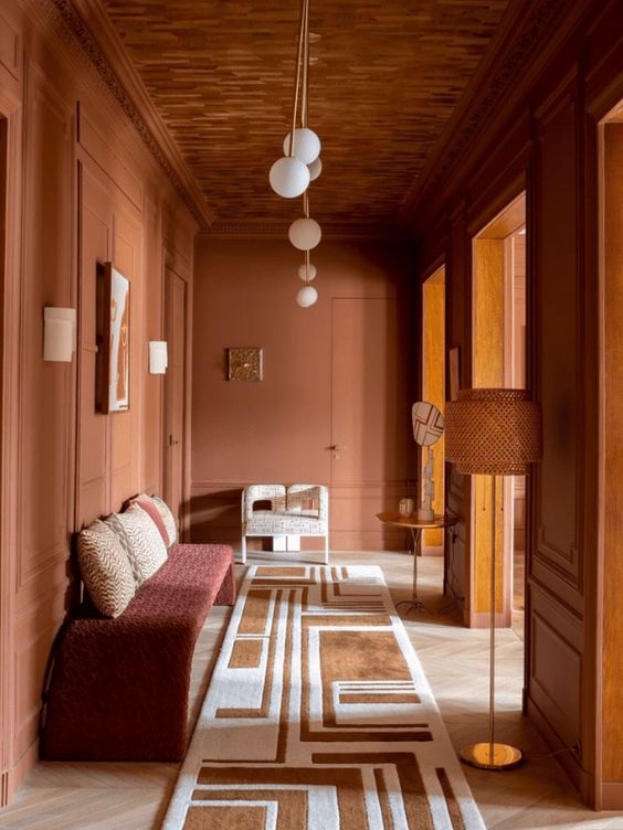 Color drench salm&atilde;o terracota corredor decora&ccedil;&atilde;o