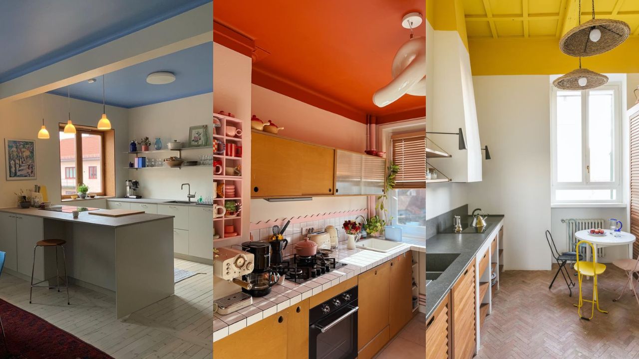 Azul, laranja, amarelo e muito mais — provas de que o teto colorido é a mudança mais impactante que você pode fazer na cozinha