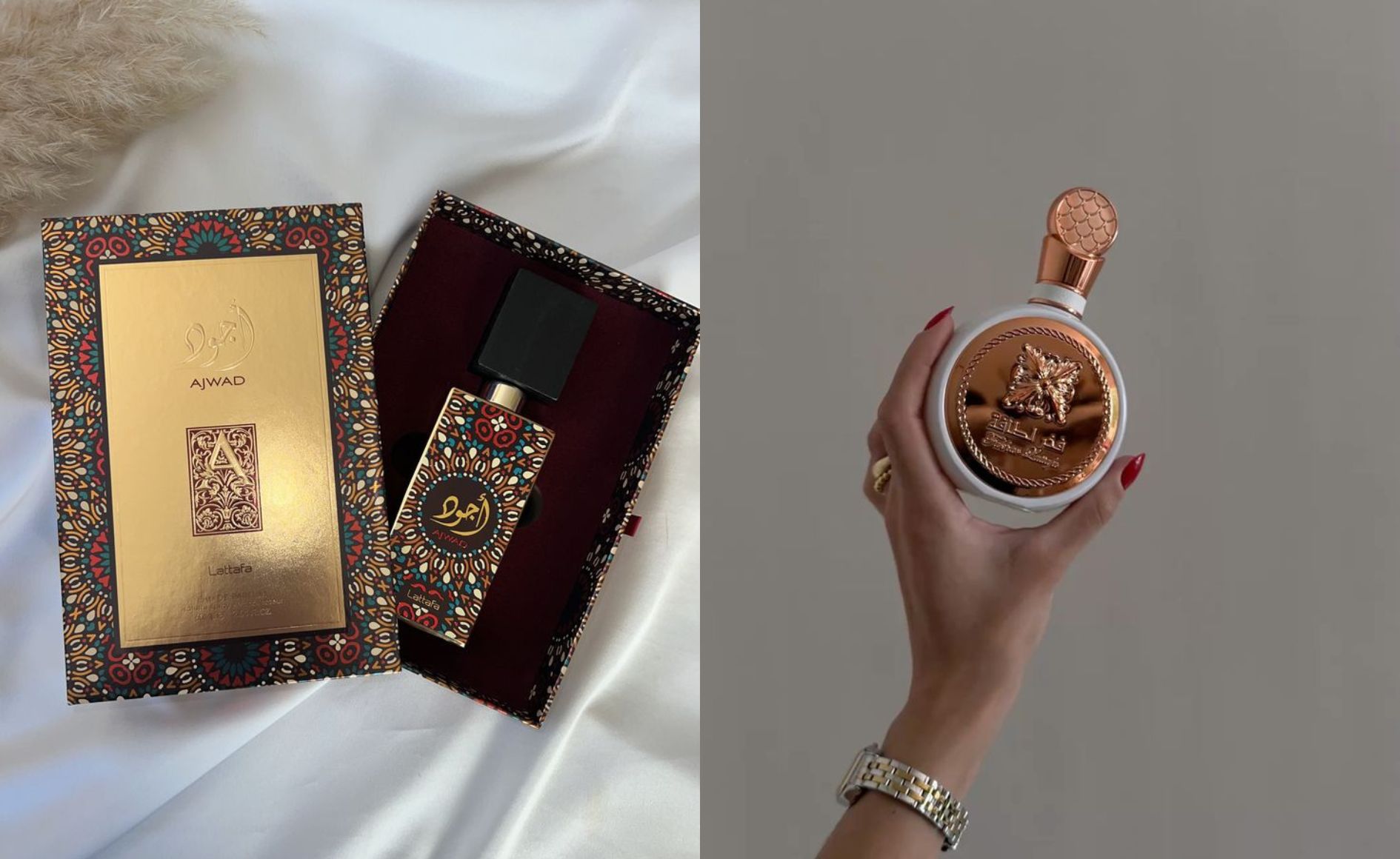 Colagem com duas fotos de perfumes árabes
