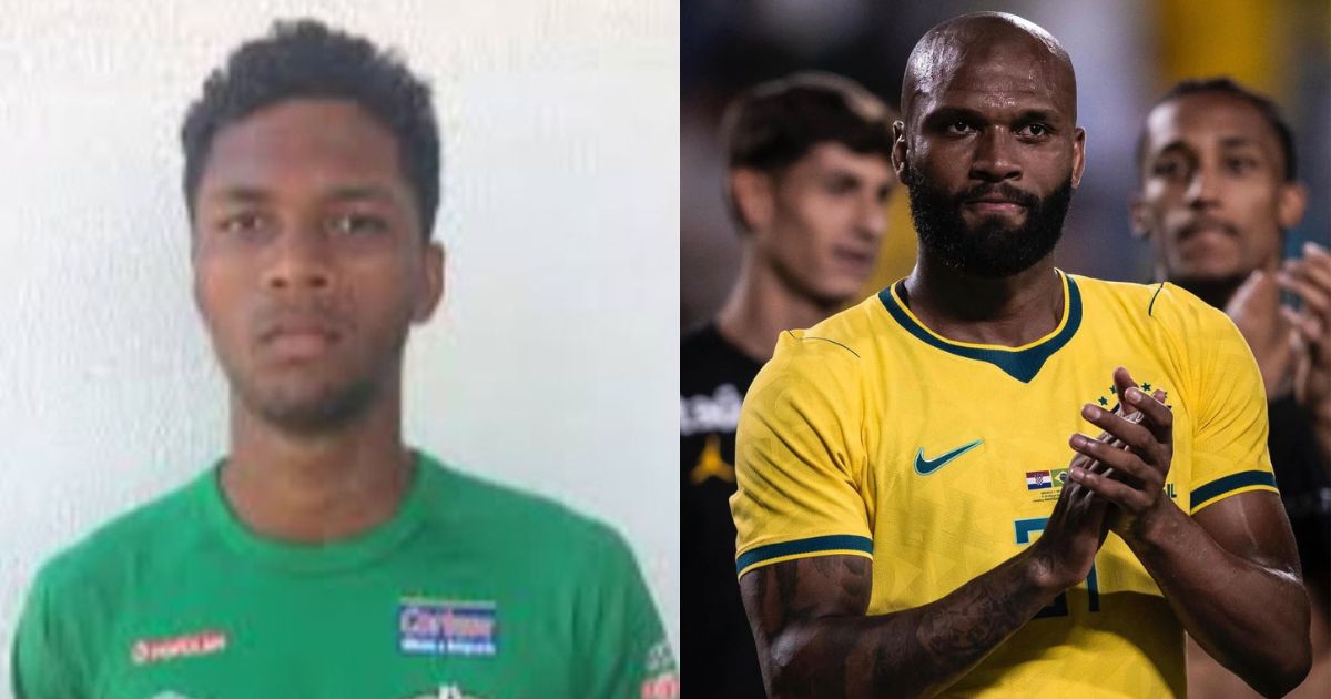 &Agrave; esquerda, um jovem de pele escura com cabelo crespo curto e barba rala, vestindo camisa verde, em fundo branco. &Agrave; direita, um homem careca de pele escura e barba cheia, vestindo camisa amarela da sele&ccedil;&atilde;o brasileira, aplaudindo em um est&aacute;dio