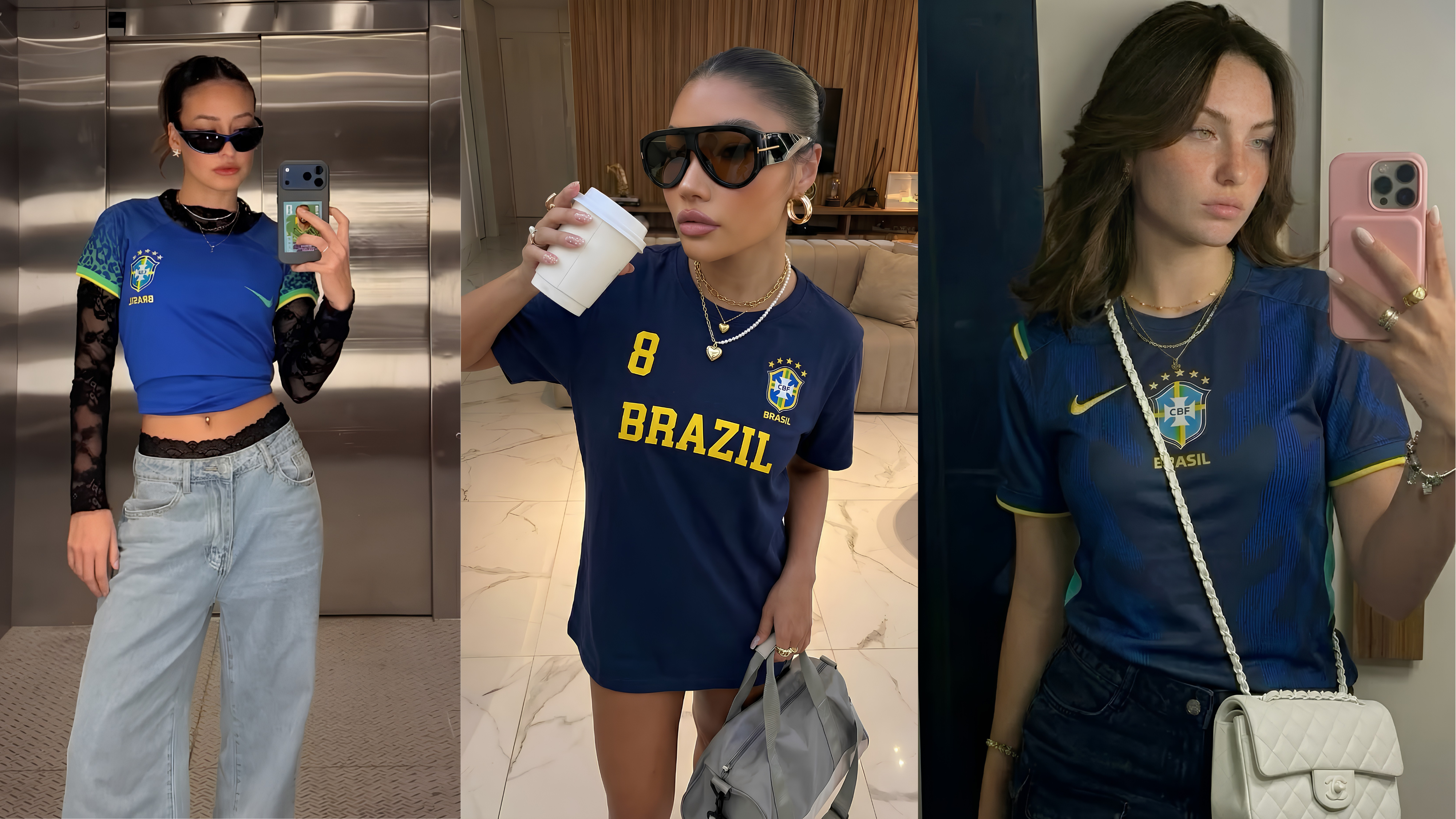 5 looks inspirados na nova camisa azul e preta da Seleção Brasileira