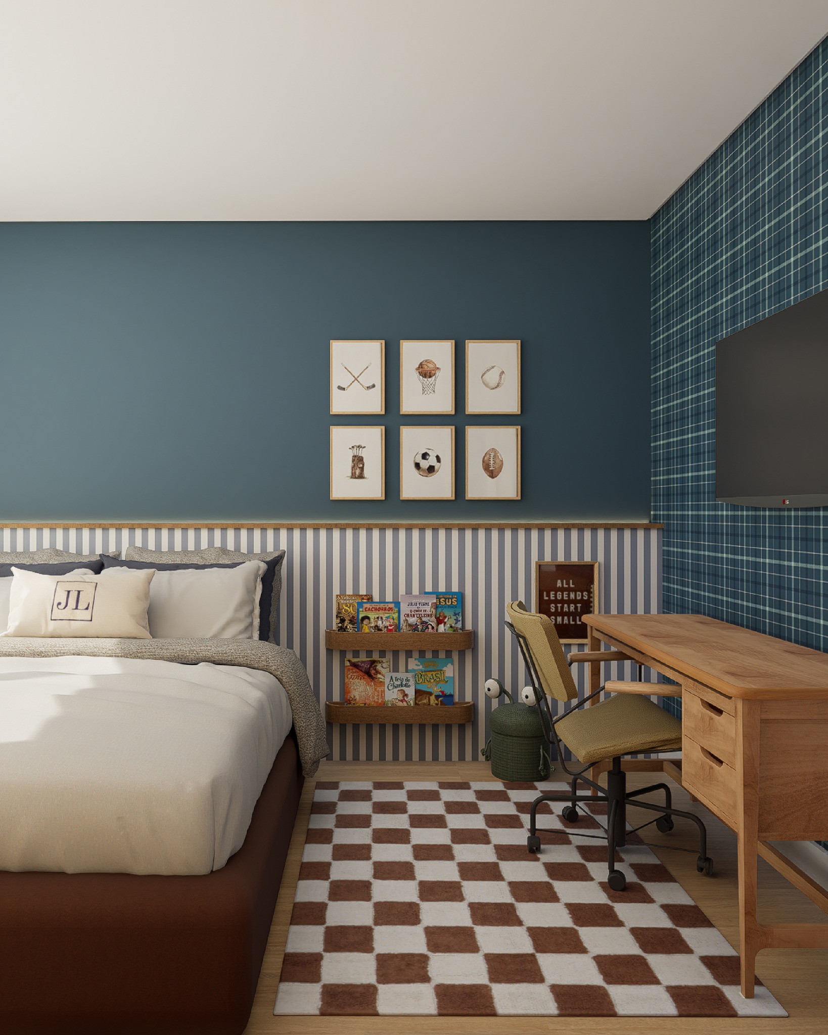 Da cama &agrave; parede: inspira&ccedil;&otilde;es de quartos com listras que criam composi&ccedil;&otilde;es elegantes
